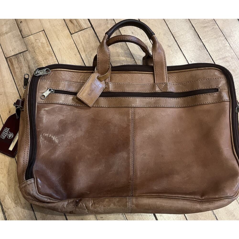 Hartmann Leather Briefcase Tan Laptop Bag Vintage Travel Attache